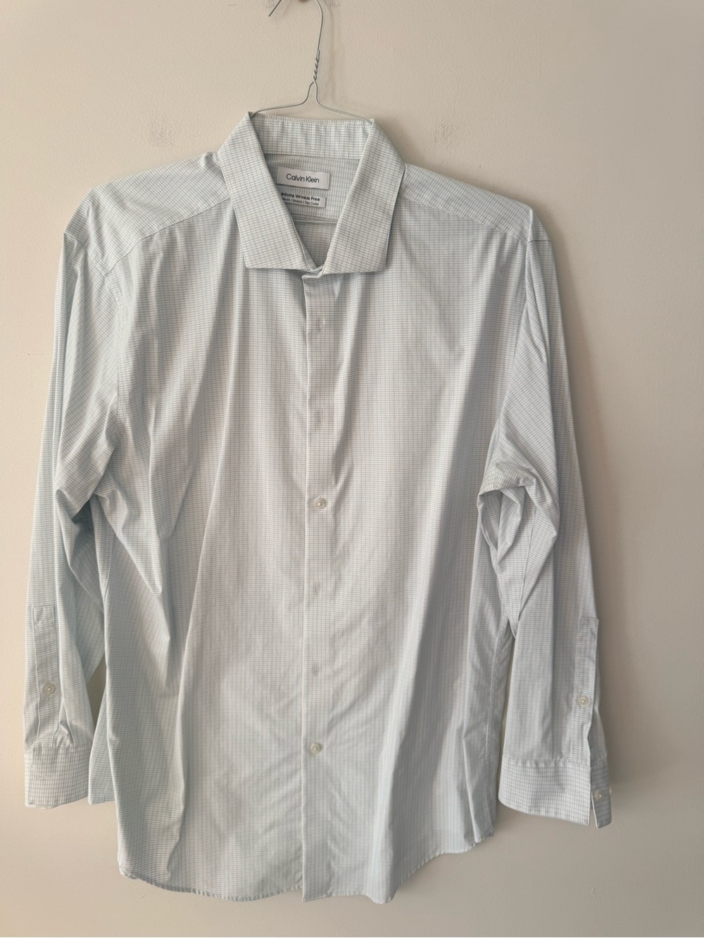 Calvin Klein Men's Light Blue Check Dress Shirt size 17.5 32/33 xl